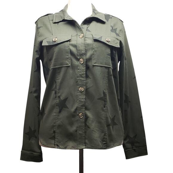 Knox Rose Womens Size L Olive Green Button‑Front Shirt Boho Utility Style - Picture 1 of 11